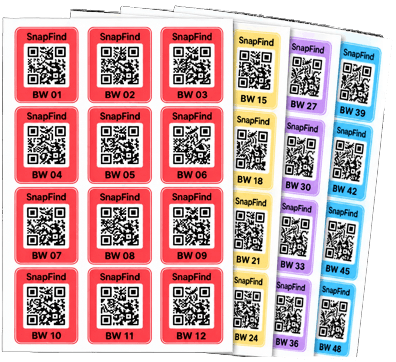 The 48 SnapFind QR label sheets
